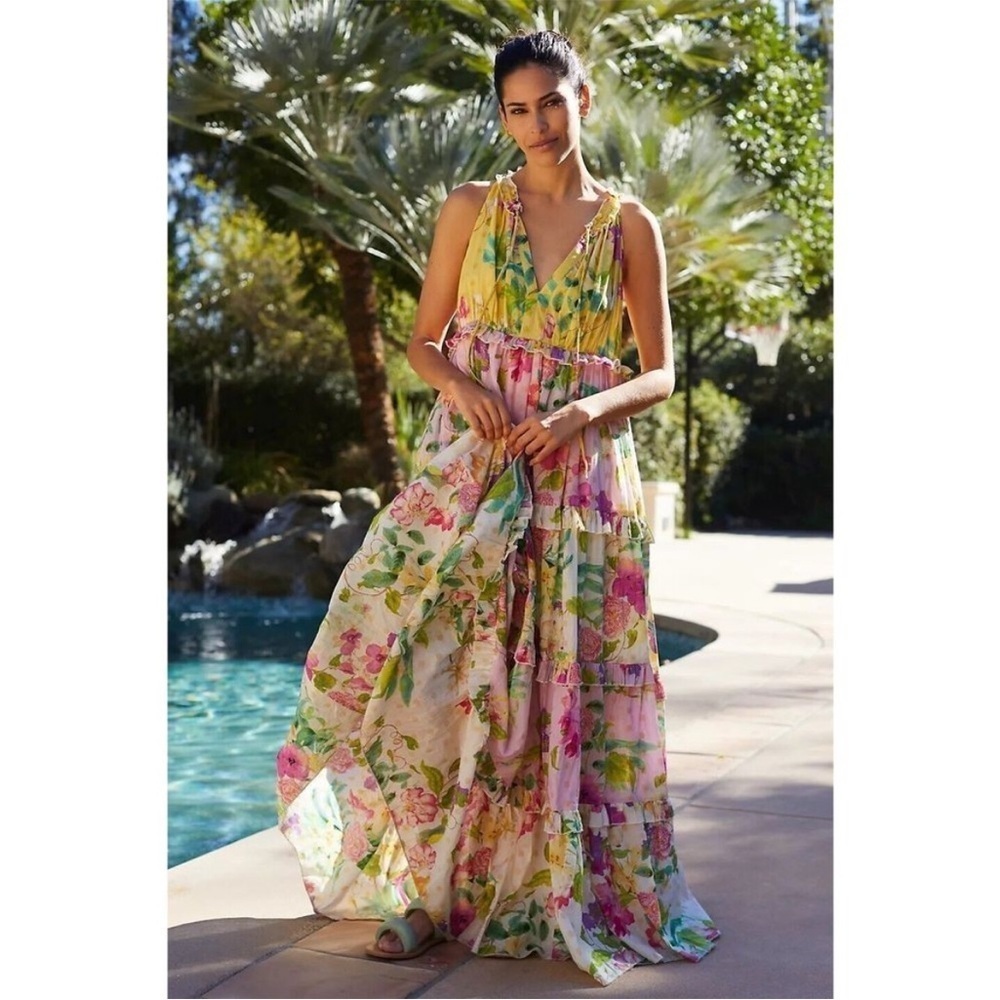 Anthropologie PQ Tiered Floral Maxi Dress Size XS/S